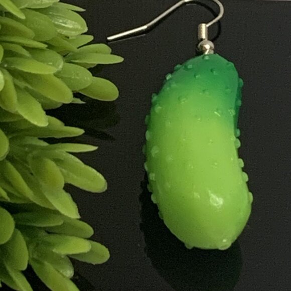 Pickle Earring, Cucumber Earring, Funny Food Earring, Gift, Vegetable Earring - Picture 1 of 4